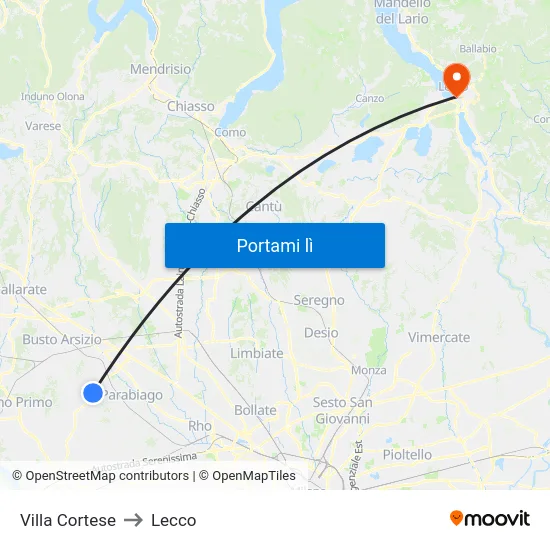 Villa Cortese to Lecco map