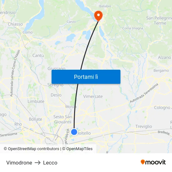 Vimodrone to Lecco map
