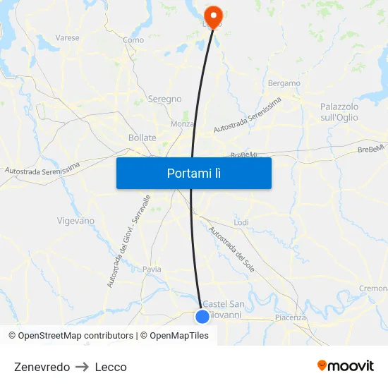 Zenevredo to Lecco map