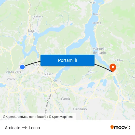 Arcisate to Lecco map