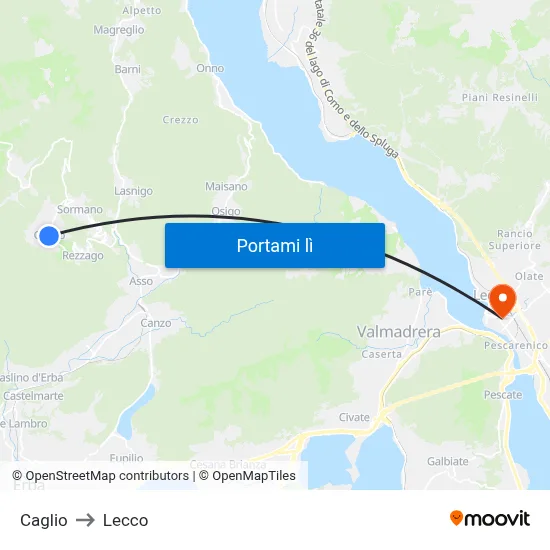 Caglio to Lecco map