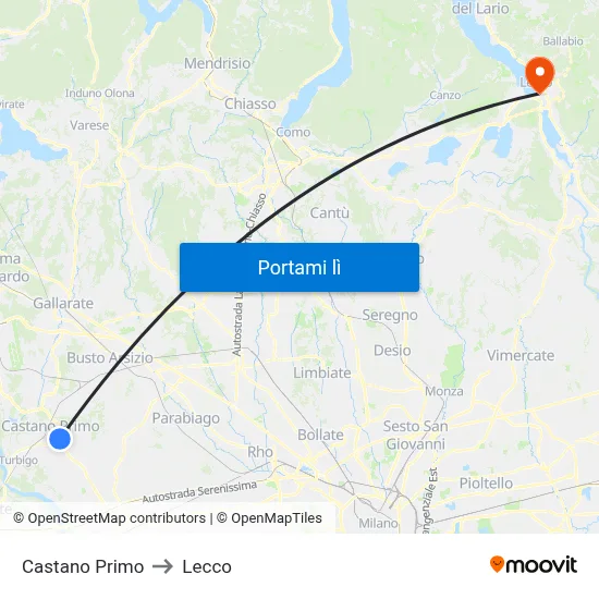 Castano Primo to Lecco map