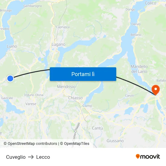 Cuveglio to Lecco map