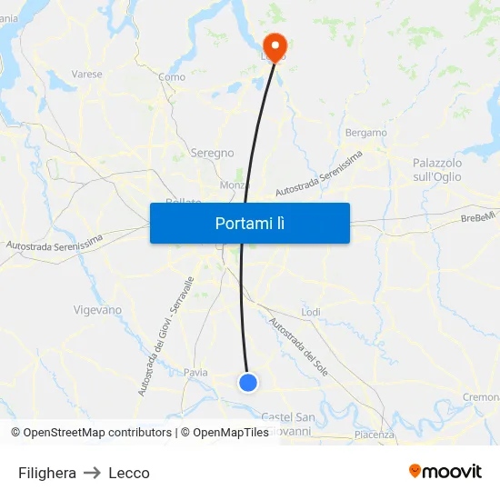 Filighera to Lecco map