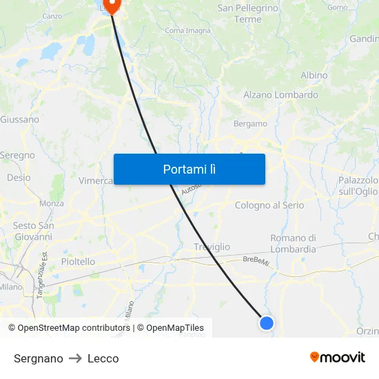 Sergnano to Lecco map