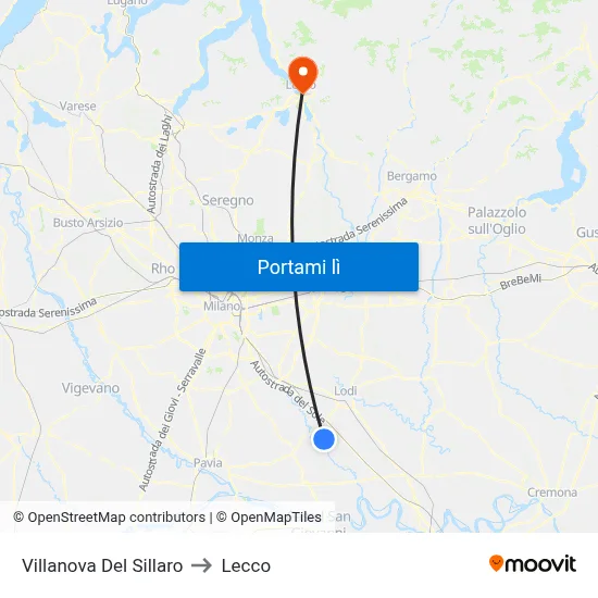 Villanova Del Sillaro to Lecco map