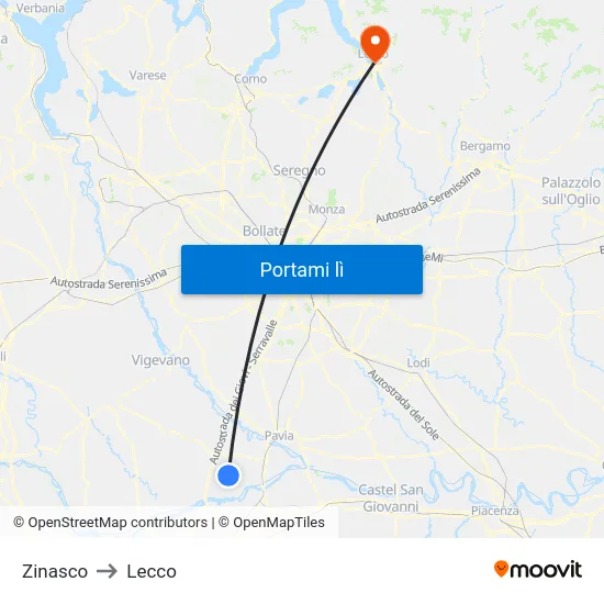 Zinasco to Lecco map