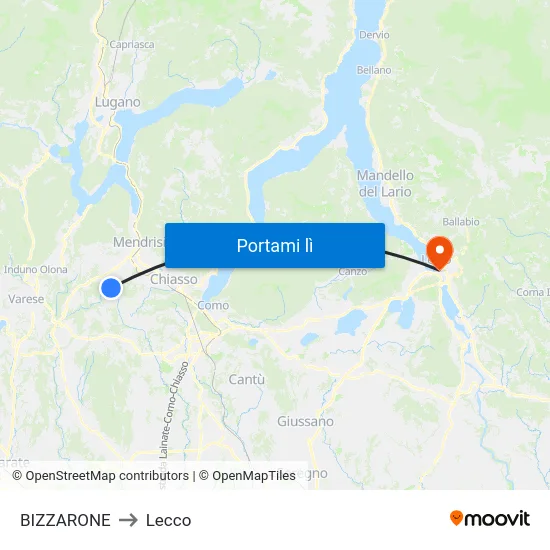 BIZZARONE to Lecco map