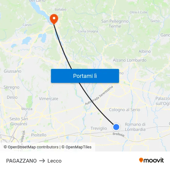 PAGAZZANO to Lecco map