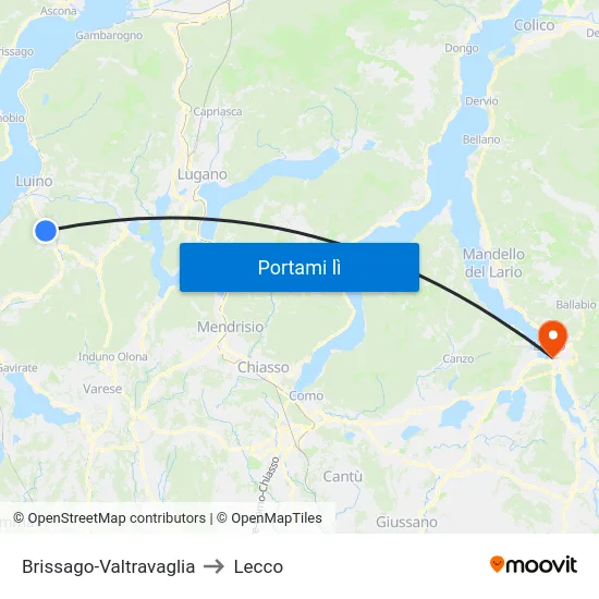 Brissago-Valtravaglia to Lecco map