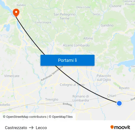 Castrezzato to Lecco map