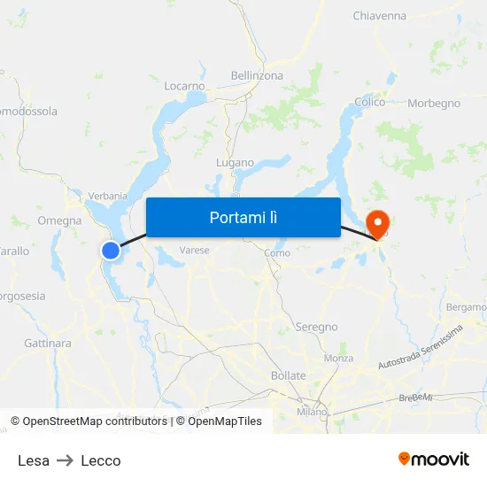Lesa to Lecco map