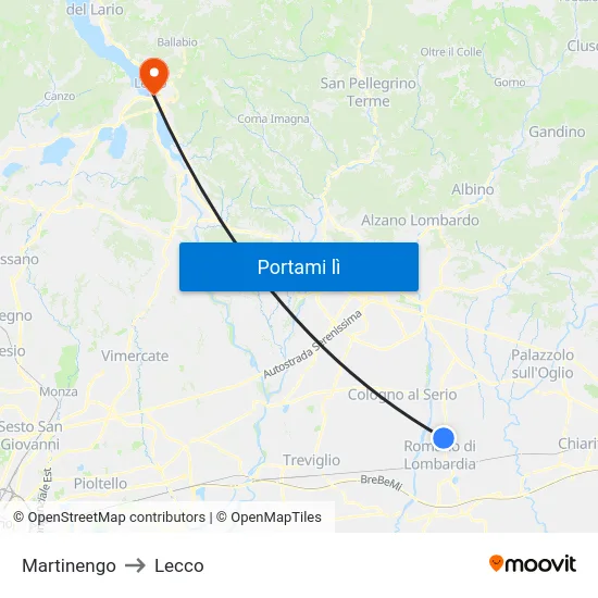 Martinengo to Lecco map