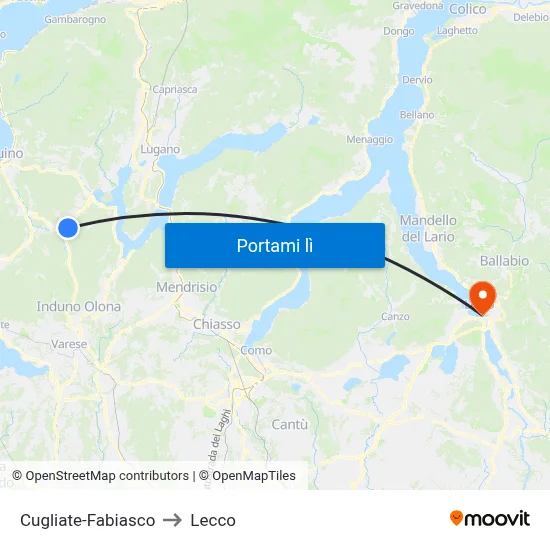 Cugliate-Fabiasco to Lecco map