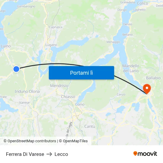 Ferrera Di Varese to Lecco map