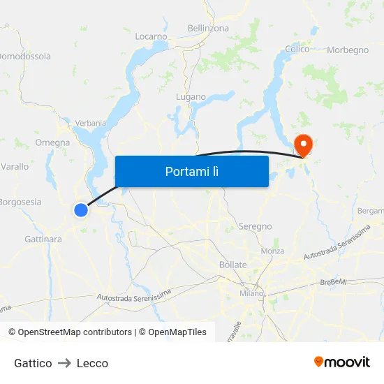Gattico to Lecco map