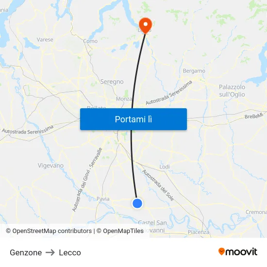 Genzone to Lecco map