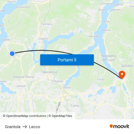 Grantola to Lecco map