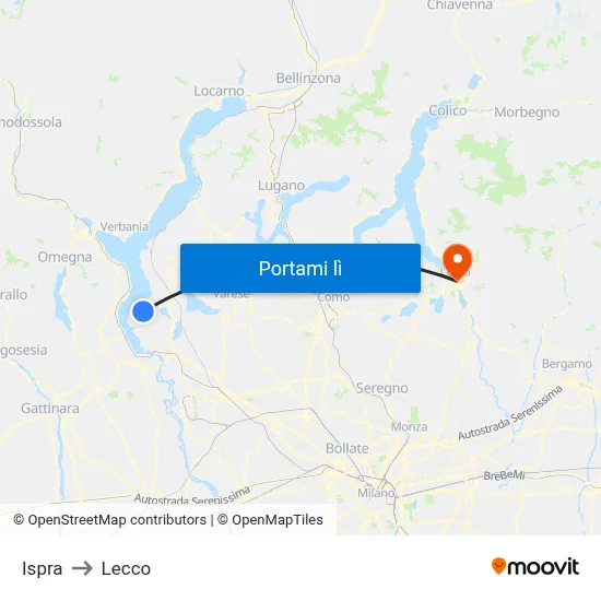 Ispra to Lecco map