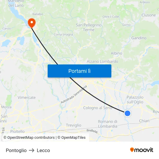 Pontoglio to Lecco map