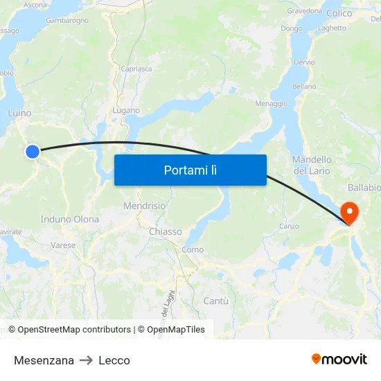 Mesenzana to Lecco map