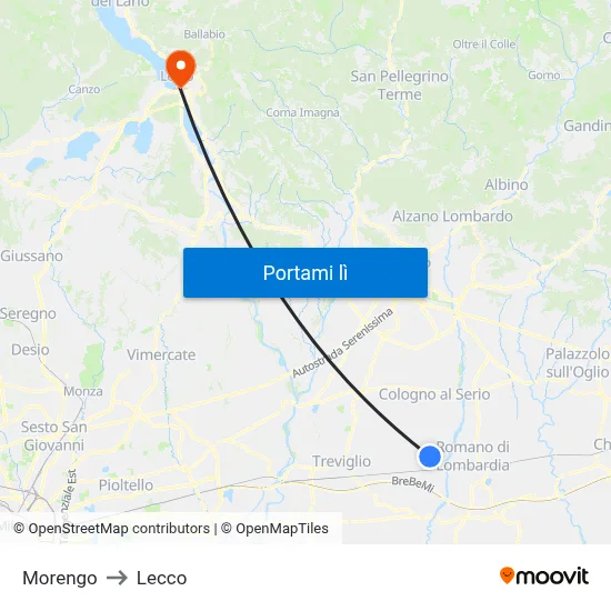 Morengo to Lecco map