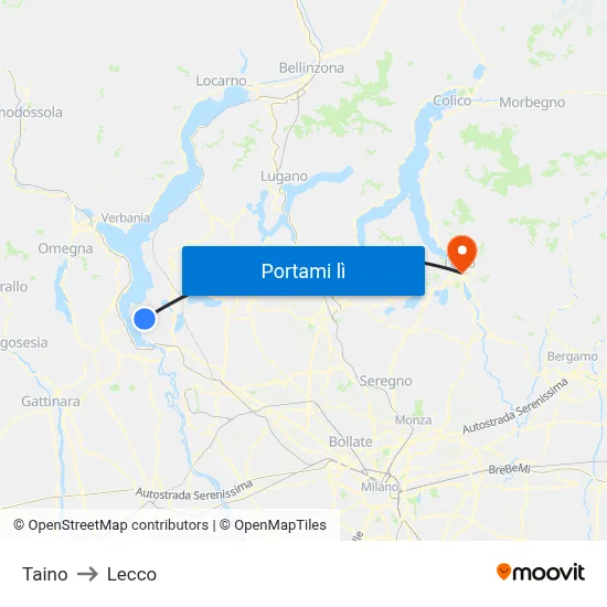 Taino to Lecco map