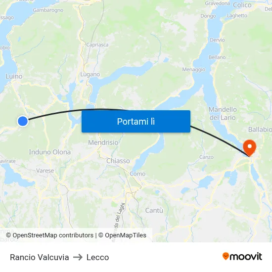 Rancio Valcuvia to Lecco map