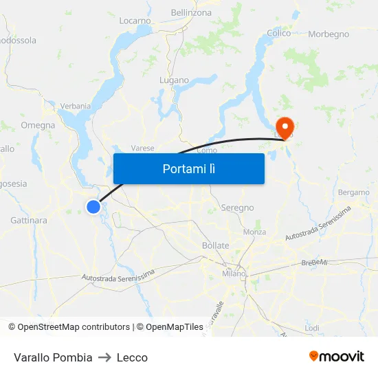 Varallo Pombia to Lecco map