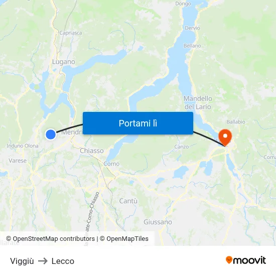 Viggiù to Lecco map