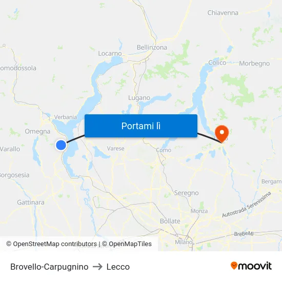 Brovello-Carpugnino to Lecco map