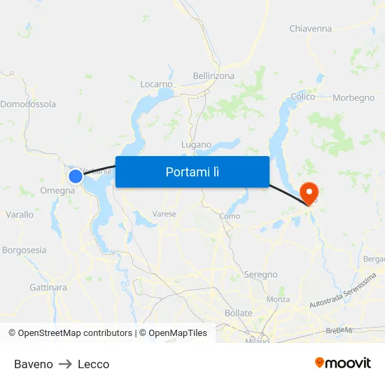 Baveno to Lecco map