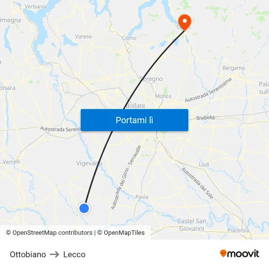 Ottobiano to Lecco map