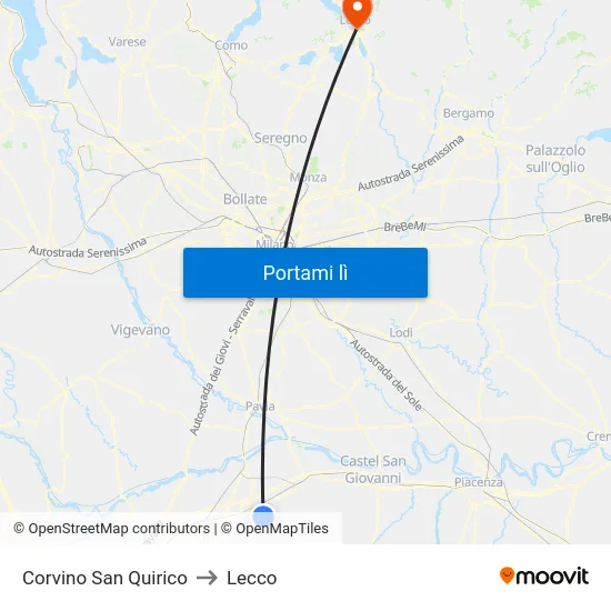 Corvino San Quirico to Lecco map