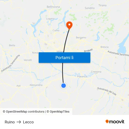 Ruino to Lecco map