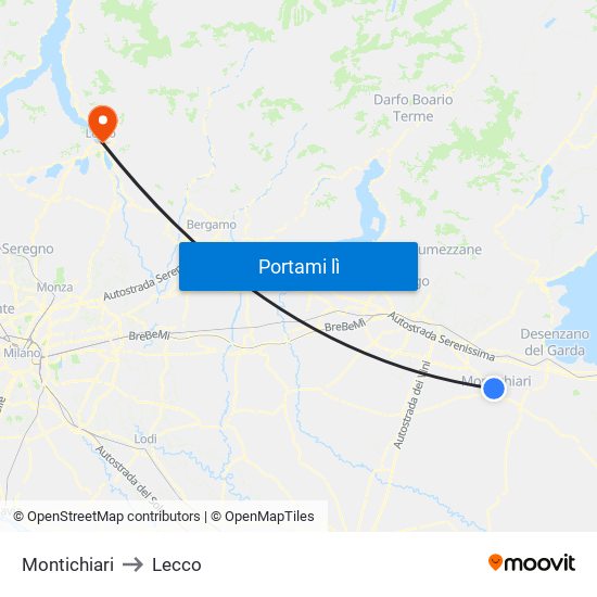 Montichiari to Lecco map