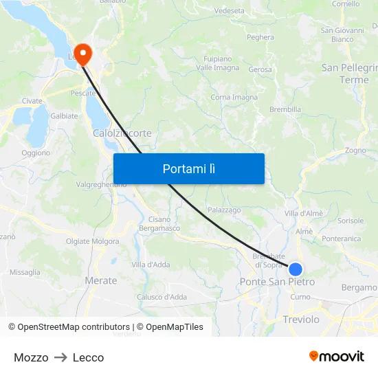 Mozzo to Lecco map