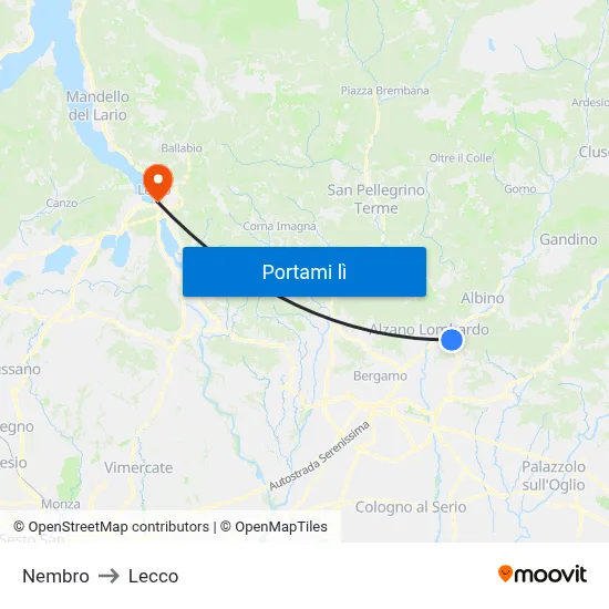 Nembro to Lecco map