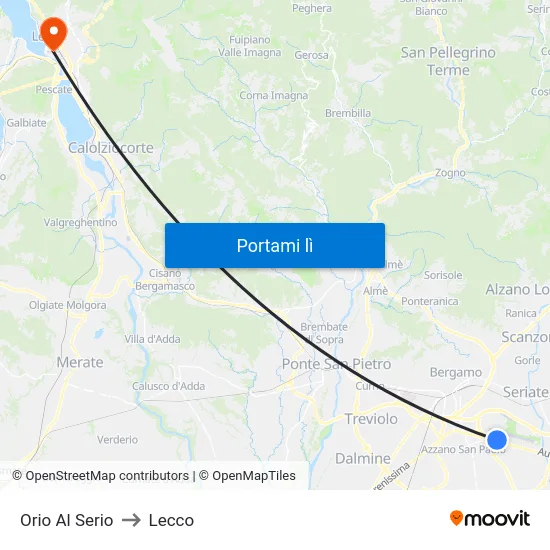 Orio Al Serio to Lecco map