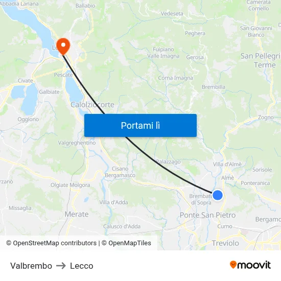 Valbrembo to Lecco map