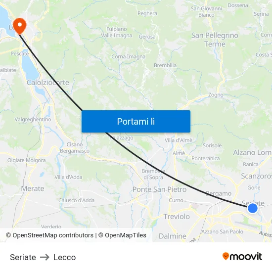 Seriate to Lecco map