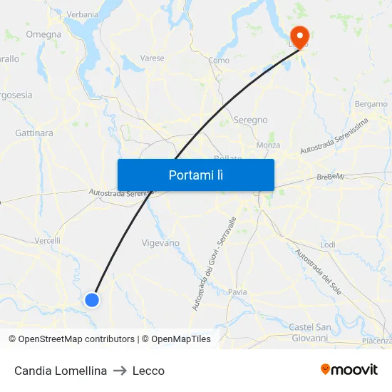 Candia Lomellina to Lecco map
