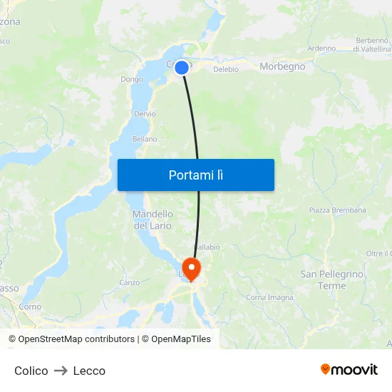 Colico to Lecco map