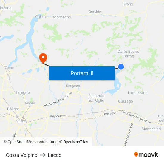 Costa Volpino to Lecco map