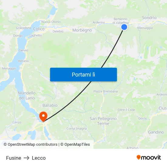 Fusine to Lecco map
