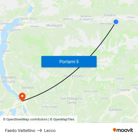 Faedo Valtellino to Lecco map