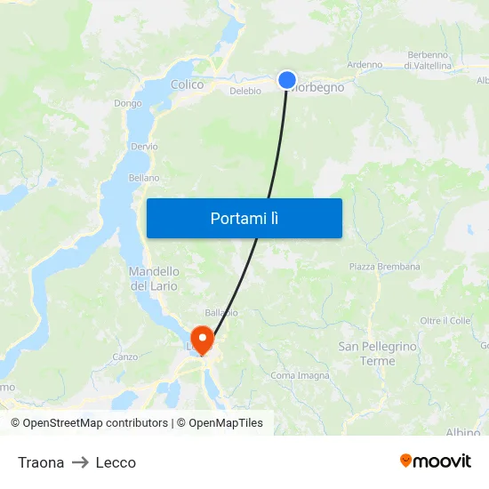 Traona to Lecco map