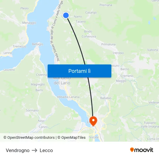 Vendrogno to Lecco map