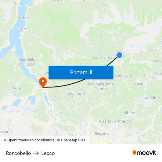 Roncobello to Lecco map
