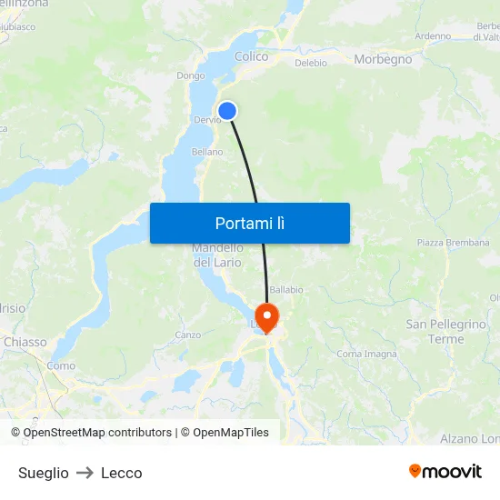 Sueglio to Lecco map